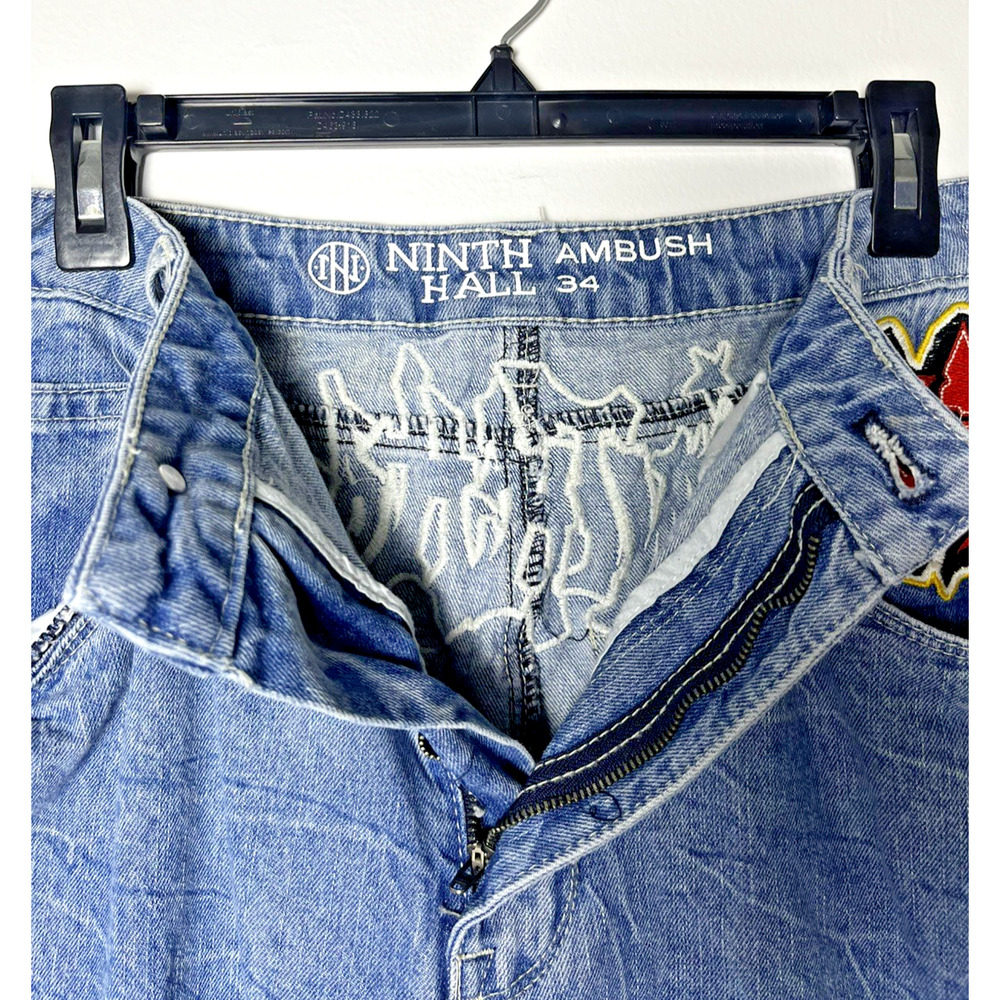 Ninth Hall Ambush Men’s Baggy Denim Jeans Dragon Embroidered Wide Y2K Size 34 - Picture 4 of 5